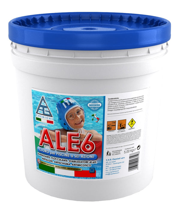 Cloro in Pastiglie da 200gr 6 Funzioni Antialghe per Piscina 5 Kg Cag Chemical ALE6 acquista