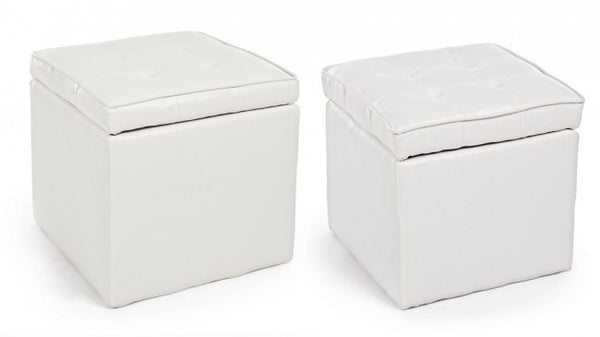 sconto Set 2 Pouf Contenitore Bellville Bianco in Similpelle