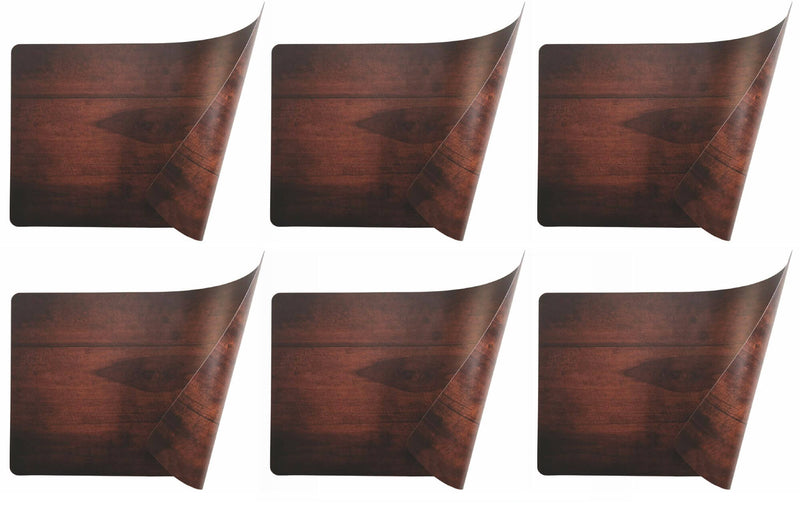 Set 6 Tovagliette Double Face 45x30x0,5 cm  in Plastica Villa d’Este Home Tivoli Wood Marrone scuro-1