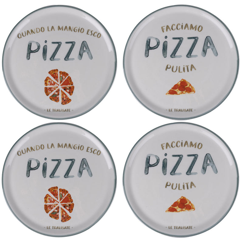 Set 4 Piatti Pizza Ø33x2 cm in Porcellana Villa D’este Home Tivoli Le Travisate Bianco-1