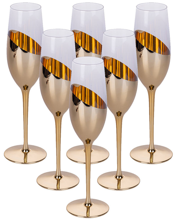 Set 6 Bicchieri da Champagne Chic Flûte in Vetro VdE Tivoli 1996 Trasparente e Gold acquista