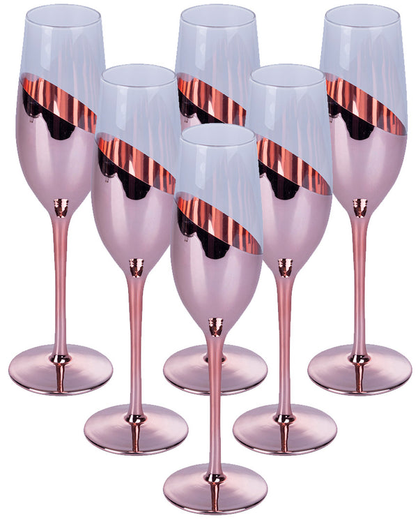 Set 6 Bicchieri da Champagne Chic Flûte in Vetro VdE Tivoli 1996 Trasparente e Rose Gold online