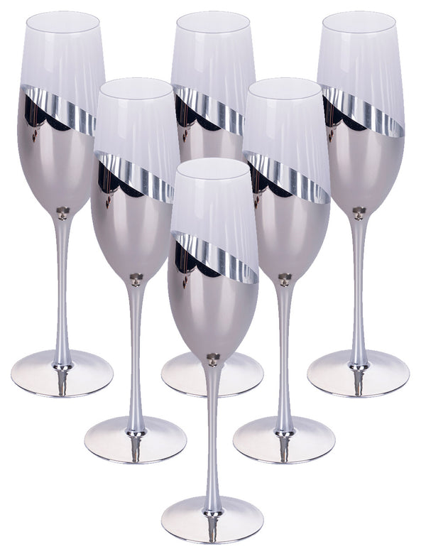 Set 6 Bicchieri da Champagne Chic Flûte in Vetro VdE Tivoli 1996 Trasparente e Silver prezzo