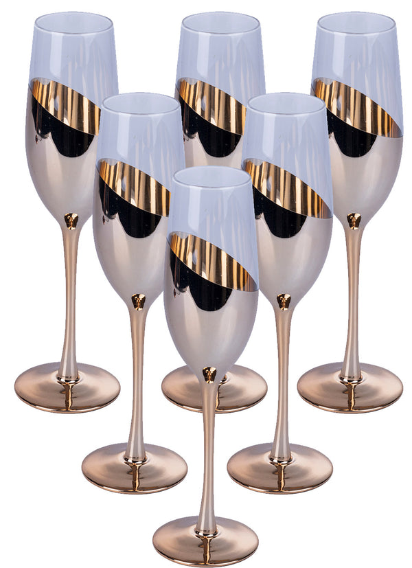 Set 6 Bicchieri da Champagne Chic Flûte in Vetro VdE Tivoli 1996 Trasparente e Bronze online