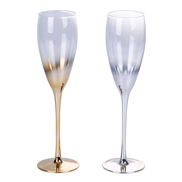 Set 2 Bicchieri da Champagne Très Chic Flûte in Vetro VdE Tivoli 1996 Gold e Silver online