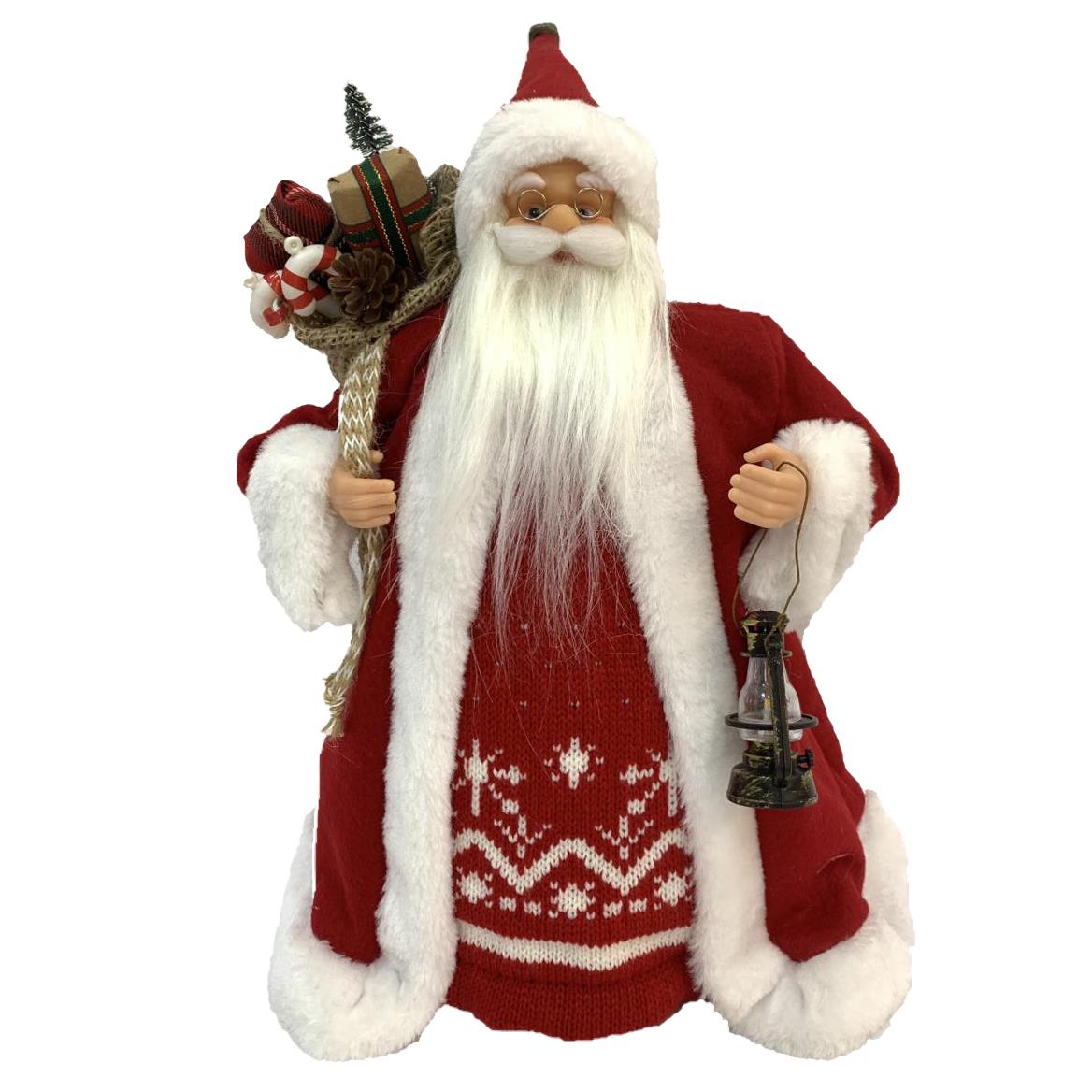 Puntale Per Albero Di Natale A Forma Di Babbo Natale, 30 Cm, In Juta E Tessuto, Con Sacco Regali E Dettagli In Peluche