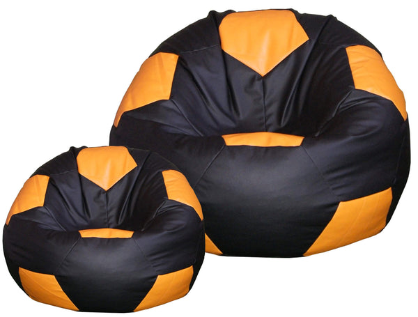 Poltrona a Sacco Pouf Ø100 cm in Similpelle con Poggiapiedi Baselli Pallone da Calcio Nero e Arancione prezzo