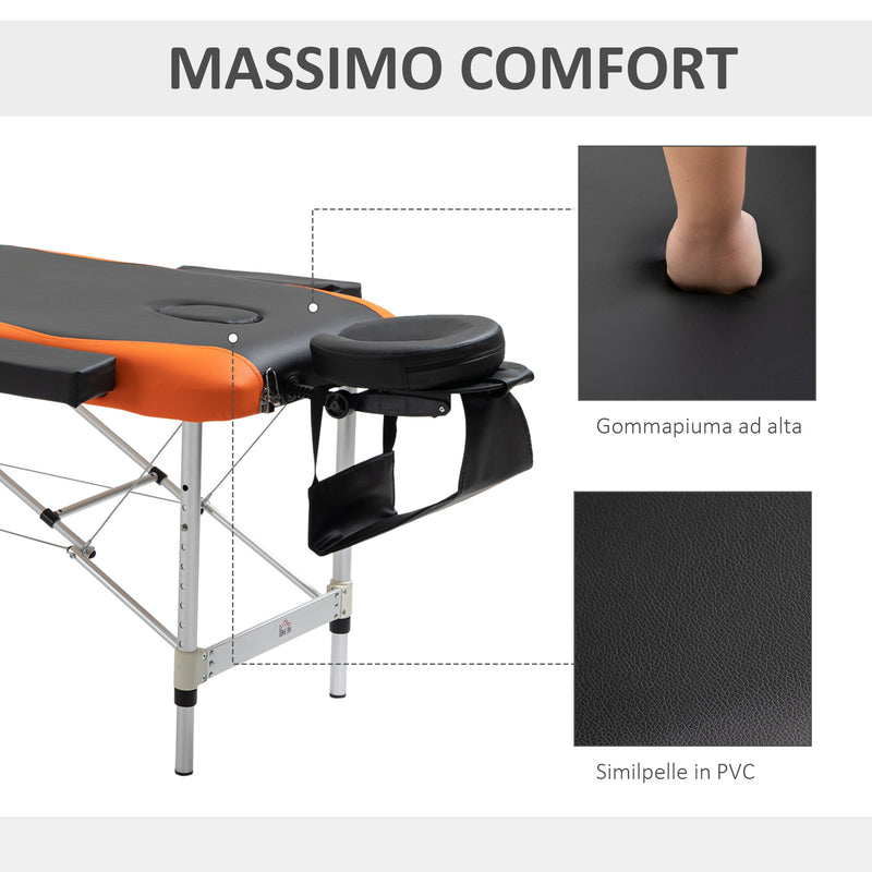 Lettino da Massaggio Fisioterapia 2 Snodi 214x60x82 cm in Alluminio  Nero e Arancione-5