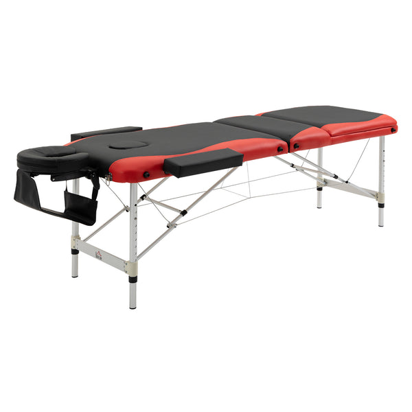Lettino da Massaggio Fisioterapia 2 Snodi 215x60x84 cm in Alluminio Nero e Rosso sconto