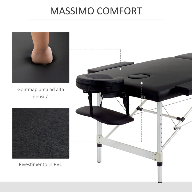 Lettino da Massaggio Fisioterapia 1 Snodo 185x70,1x80 cm in Legno  Nero-6
