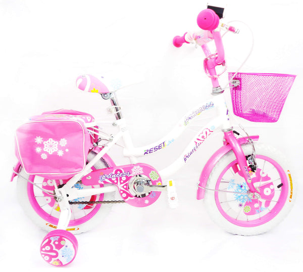 Bicicletta per Bambina 14" 2 Freni con Cestino e Borse Laterali Bianca e Rosa acquista