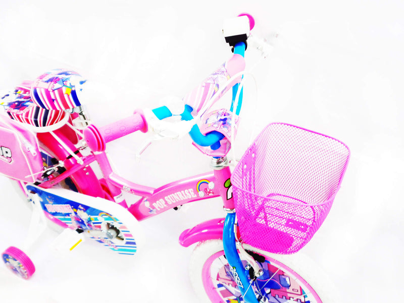 Bicicletta per Bambina 14" 2 Freni con Cestino e Borse Laterali Rosa e Bianca-4