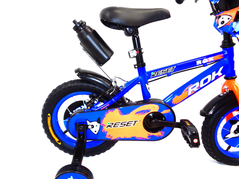 Bicicletta per Bambino 12" 2 Freni con Borraccia e Scudetto Frontale Blu e Arancione-2