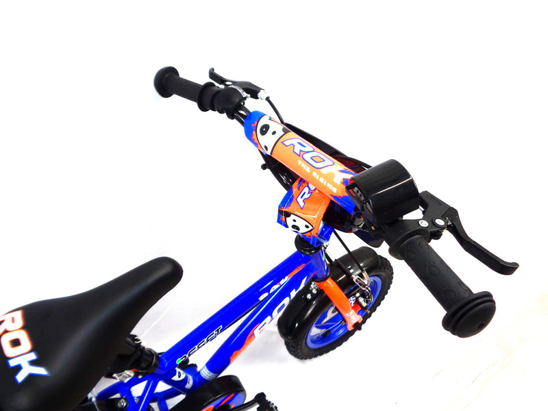 Bicicletta per Bambino 12" 2 Freni con Borraccia e Scudetto Frontale Blu e Arancione-3