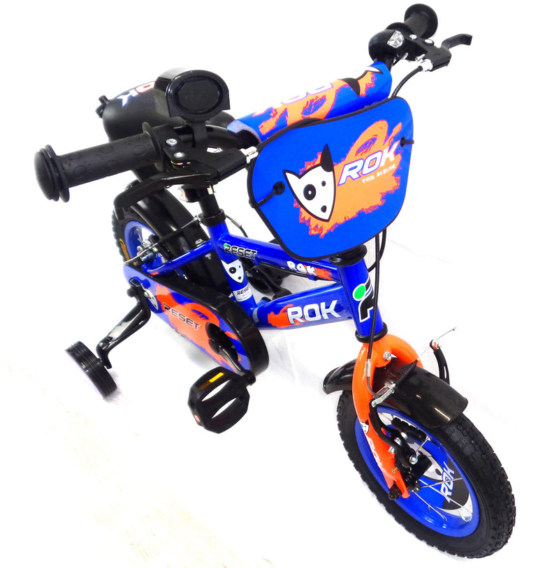 Bicicletta per Bambino 12" 2 Freni con Borraccia e Scudetto Frontale Blu e Arancione-4