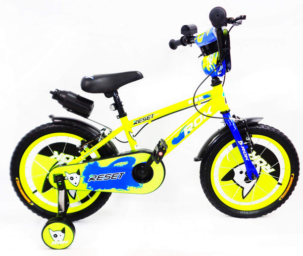 Bicicletta per Bambino 14" 2 Freni con Borraccia e Scudetto Frontale Gialla e Blu sconto