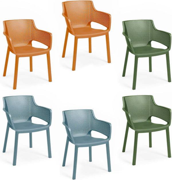 sconto Set 6 Sedie da Giardino 61x54x79h cm Keter Elisa Chair Verde Arancio e Azzurro