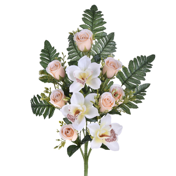 Set 4 Bouquet Artificiali Frontale di Cymbidium e Rose Altezza 43 cm prezzo