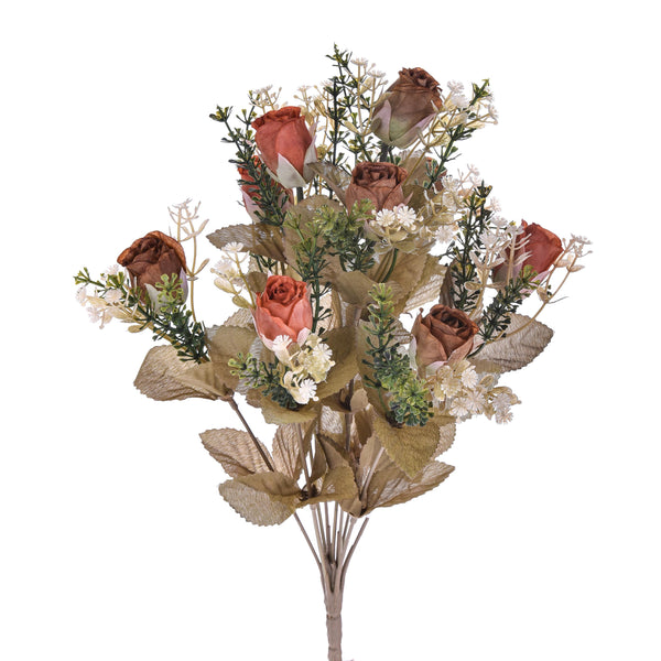 online Set 4 Bouquet Artificiali con 9 Bocci di Rosa Romantica Altezza 40 cm Marrone/Ciliegia/Bordeaux