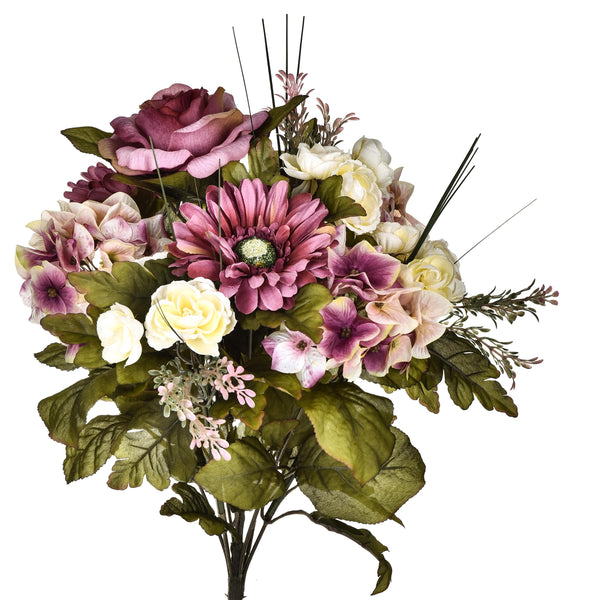 Set 2 Bouquet Artificiale di Ortensie con Rose Altezza 34 cm Viola prezzo