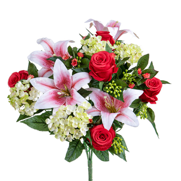 acquista Set 2 Bouquet Artificiali Lilium/achillea H50 cm rosso