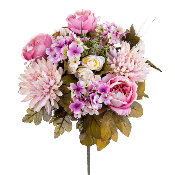 acquista Set 2 Bouquet Artificiale Composta da Rose e Dalie Altezza 34 cm Viola