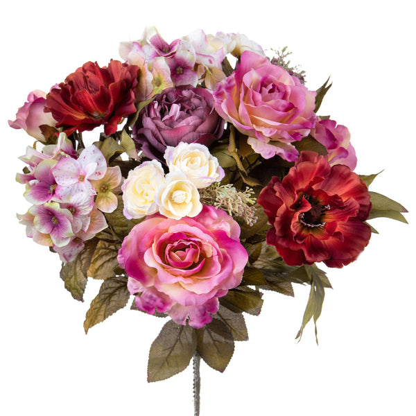 acquista Set 2 Bouquet Artificiale Composta da Rose e Ortensie Altezza 34 cm Viola