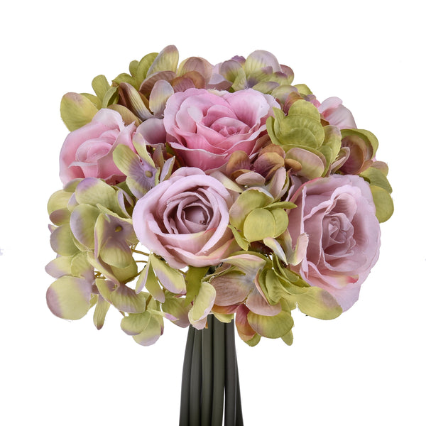 online Set 3 Bouquet Artificiali Composto da 11 Fiori di Rose e Ortensie Altezza 20 cm Rosa