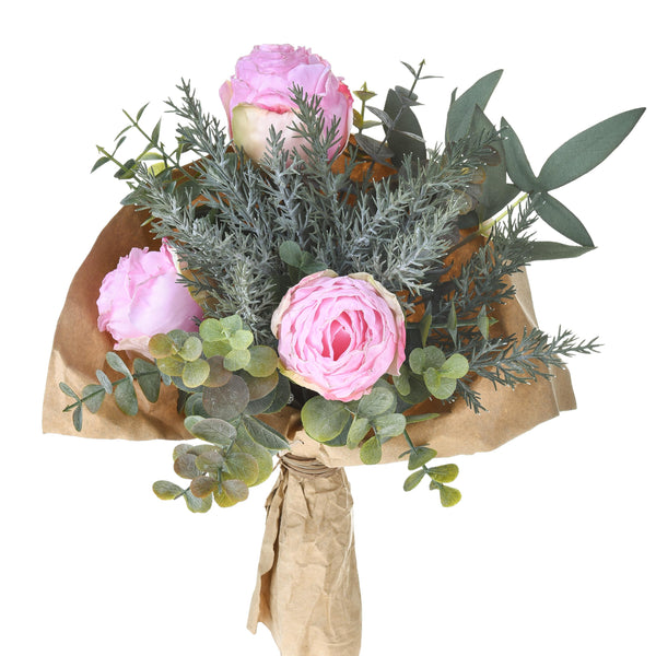 Set 2 Bouquet Artificiale Romantico con Rose Altezza 30 cm Rosa sconto