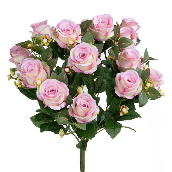 sconto Set 2 Bouquet Artificiali Rose Boccio/Hiperycum per 13 Fiori Rosa