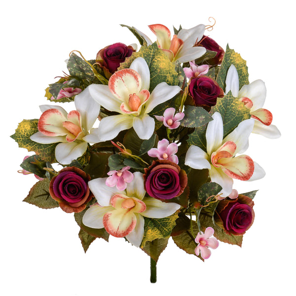 acquista Set 2 Bouquet Artificiale di Orchidee e Rose Altezza 38 cm Marrone/Ciliegia/Bordeaux