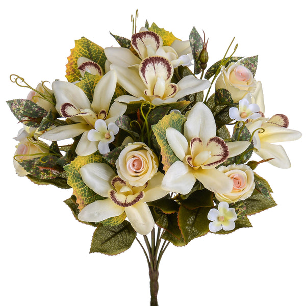 acquista Set 2 Bouquet Artificiale di Orchidee e Rose Altezza 38 cm Rosa