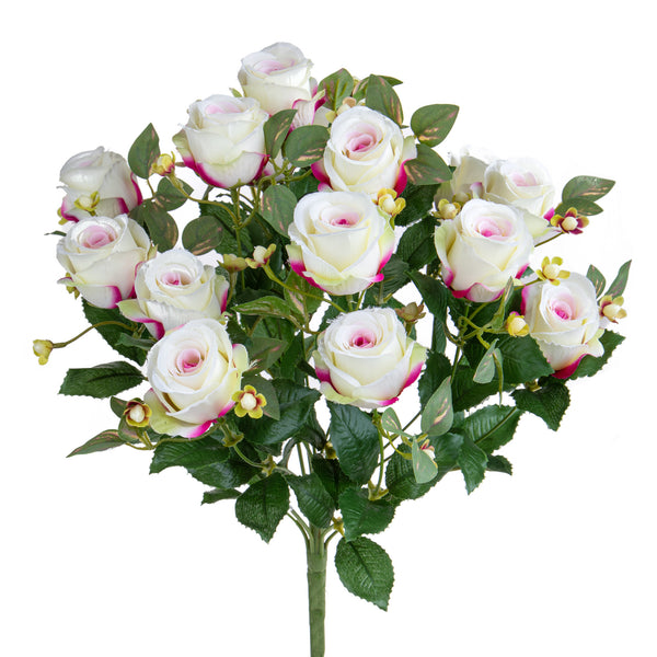 acquista Set 2 Bouquet Artificiale Rose Boccio/Hiperycum per 13 Fiori Beige