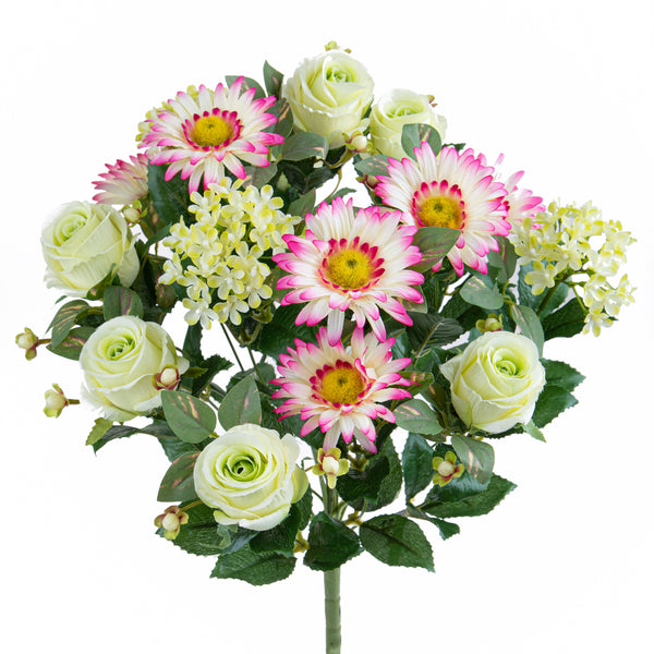 acquista Set 2 Bouquet Artificiale Rose/Gerbera per 16 Fiori Verde