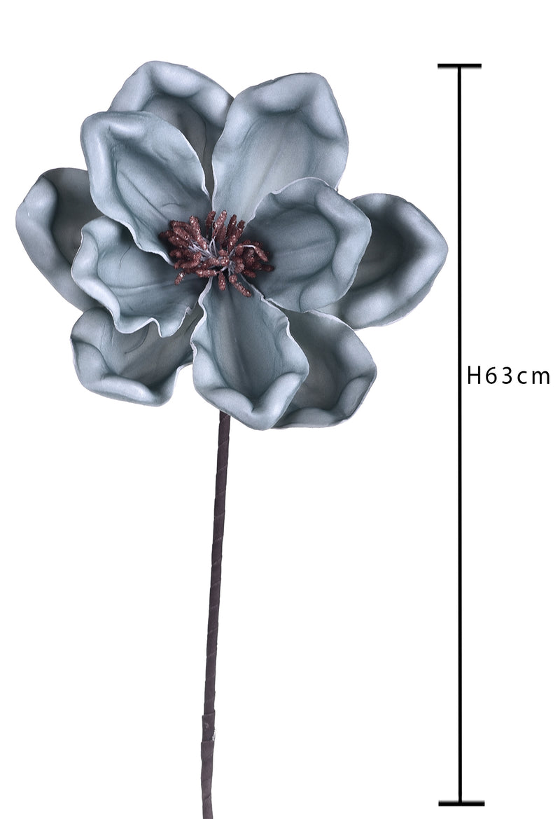 2 Fiori Artificiali di Magnolia Altezza 63 cm Blu-2