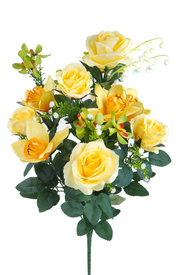 Set 2 Bouquet Artificiale Composto da 14 Fiori Artificiali di Rose e Orchidee Altezza 56 cm Giallo acquista