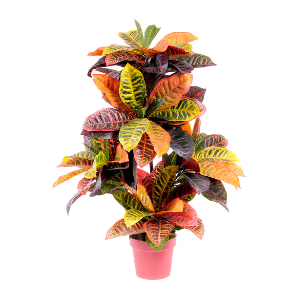 Croton Artificiale con Vaso, Composto da 136 Foglie Altezza 100 cm Verde online