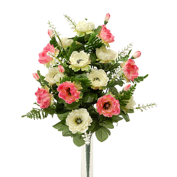 acquista Set 2 Bouquet Artificiale Composto di 14 Fiori Artificiali di Anemone Altezza 46 cm Rosa