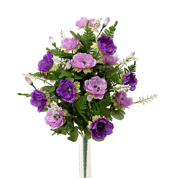 acquista Set 2 Bouquet Artificiale Composto di 14 Fiori Artificiali di Anemone Altezza 46 cm Viola