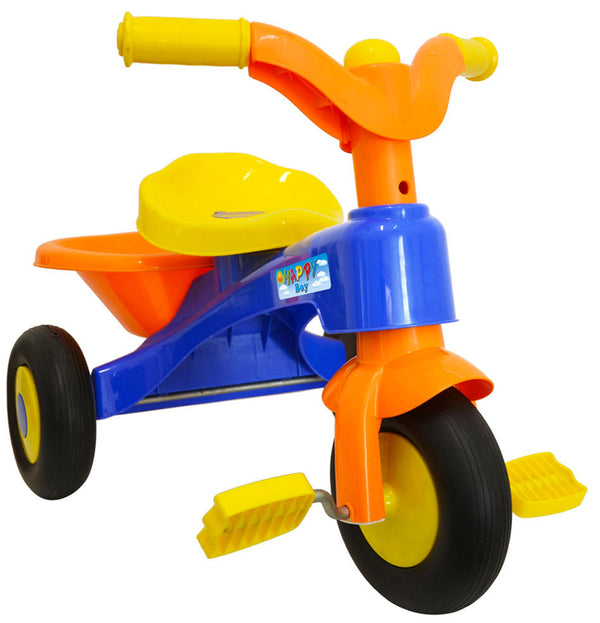 Triciclo per Bambini con Pedali e Cestino Kids Joy Happy Boy Blu e Arancione sconto