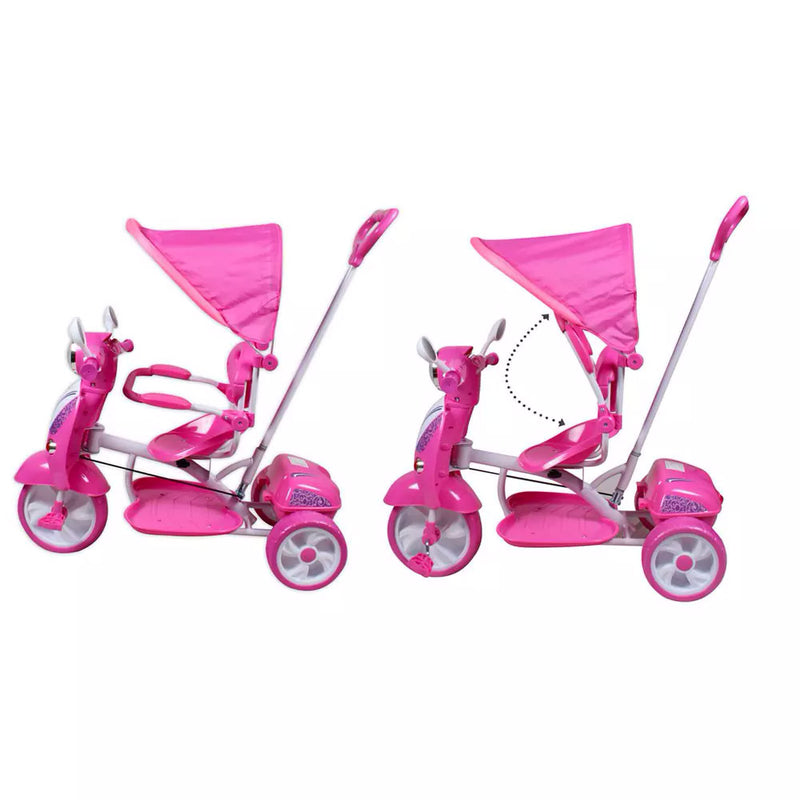 Triciclo a Spinta Seggiolino Reversibile per Bambini Kids Joy Scooter Girl Rosa-2