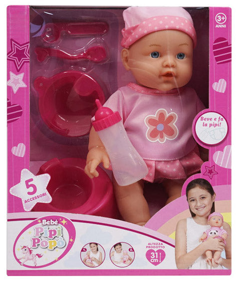 Bambola Bebè Pipì Popò H31 cm con Suoni e Accessori Rosa sconto