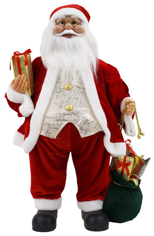 sconto Pupazzo Babbo Natale H80 cm con Sacco e Pacco Regalo Rosso