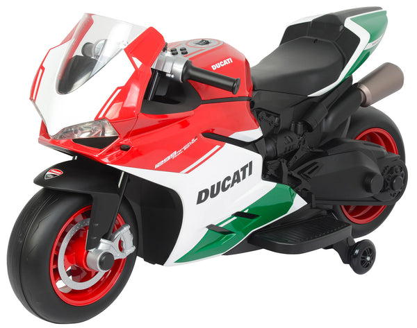 acquista Moto Elettrica per Bambini 12V con Ducati 1299 Panigale Bianca Rossa e Verde