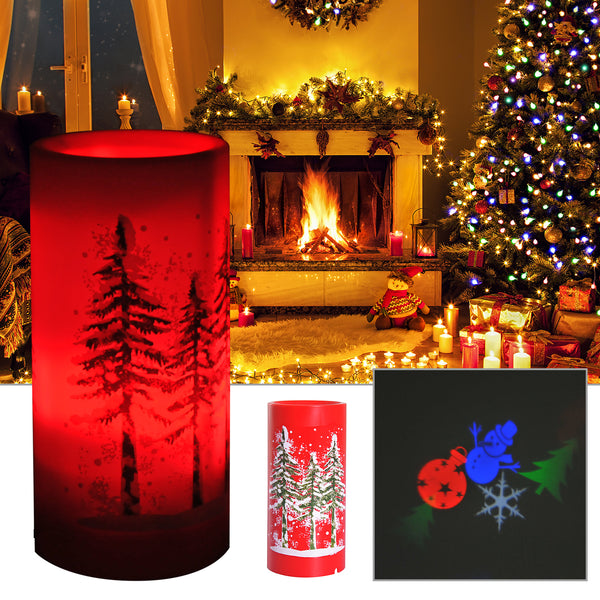 acquista Candela di Natale LED con Proiettore 4 Effetti di Luce Rosso Ø7x15 cm