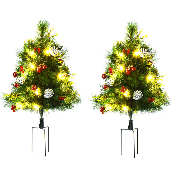 online Set 2 Mini Alberi di Natale Artificiali Ø33x75 cm con 24 Luci Pigne e Bacche  Pino Verde