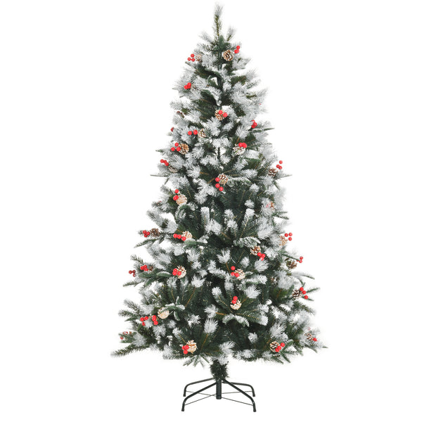 Albero di Natale Artificiale Innevato 180 cm 678 Rami con Bacche Rosse e Pigne Verde acquista