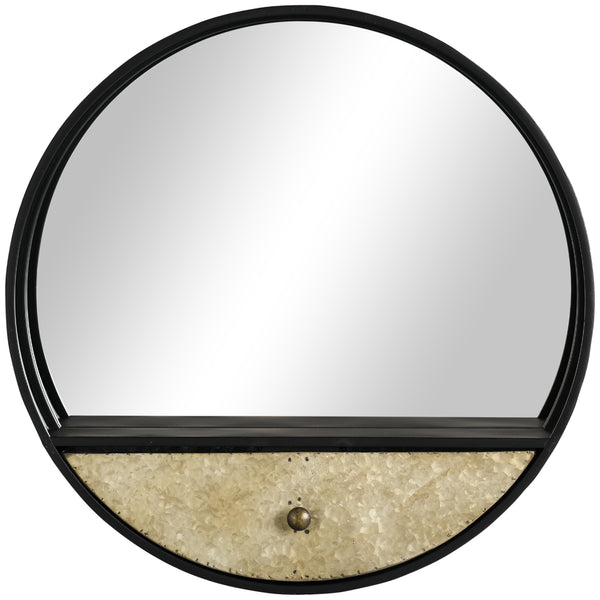 Specchio da Parete Ø61 cm con Cassetto in Metallo Nero sconto