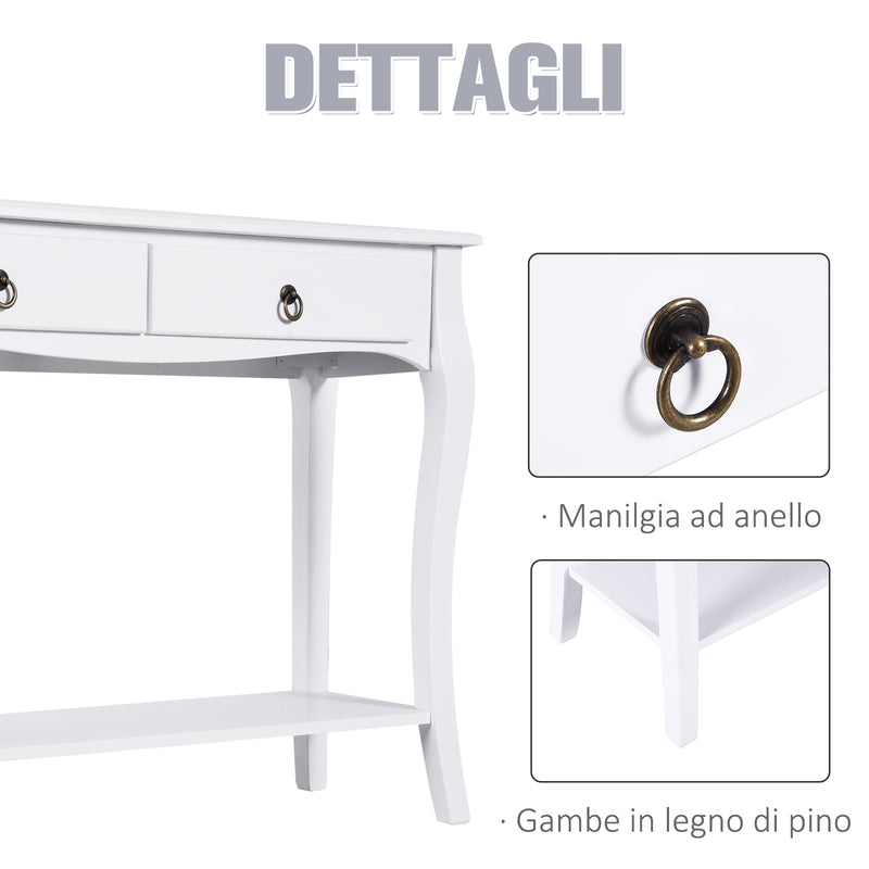 Tavolo Consolle per Ingresso Bianco Opaco 100x33x76 cm -6