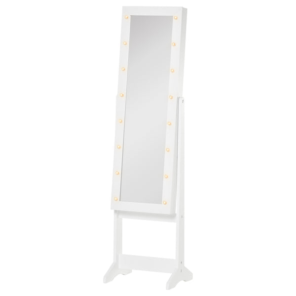 Specchio da Terra Armadio Portagioie Regolabile e Luci LED Bianco 36x30x136 cm acquista